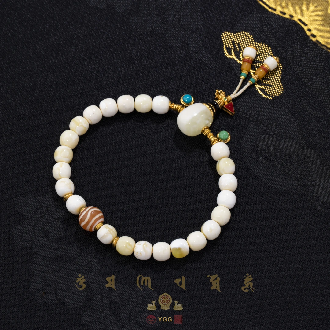 员格格/18K金/白花蜡蜜蜡老型珠手持/FWIMS15