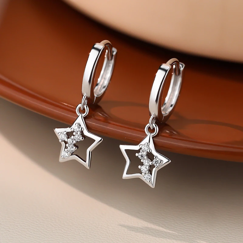925银耳饰 S925纯银镶钻星星耳扣镂空时尚耳环轻奢高级感百搭时尚