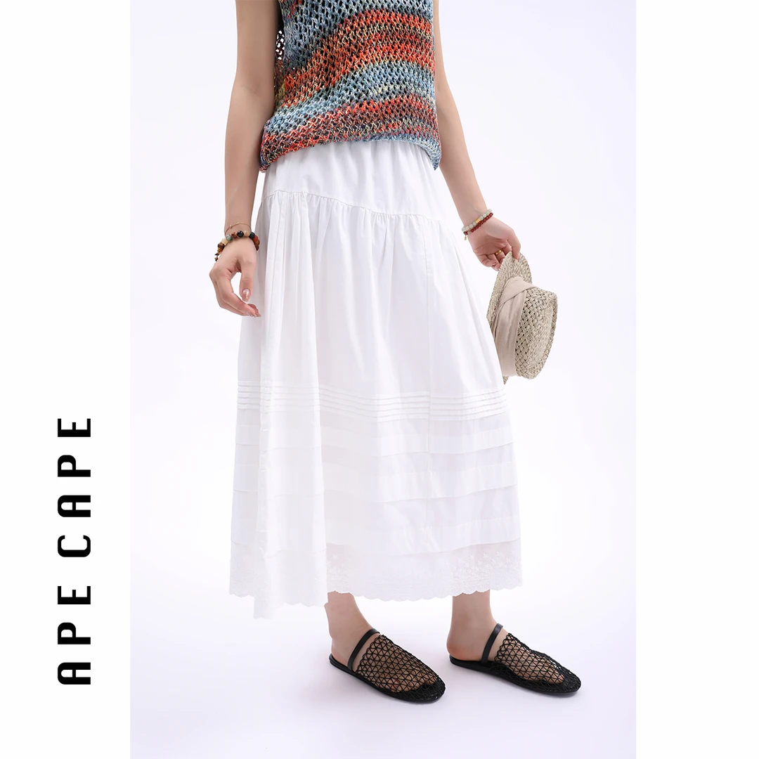 APECAPE【蕾丝花边】重工刺绣半身裙女 夏季百搭A字松紧腰半身裙女