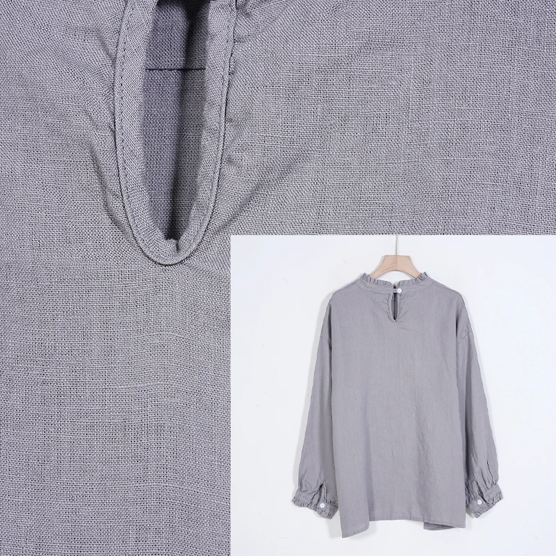 【蓉哥出品】木耳边亚麻衬衫8418