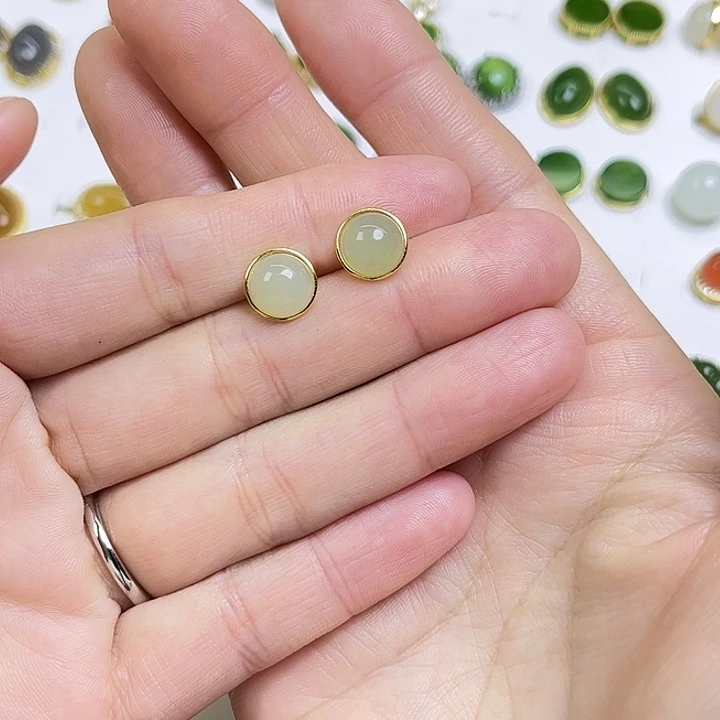 和田玉银S925镶嵌耳饰