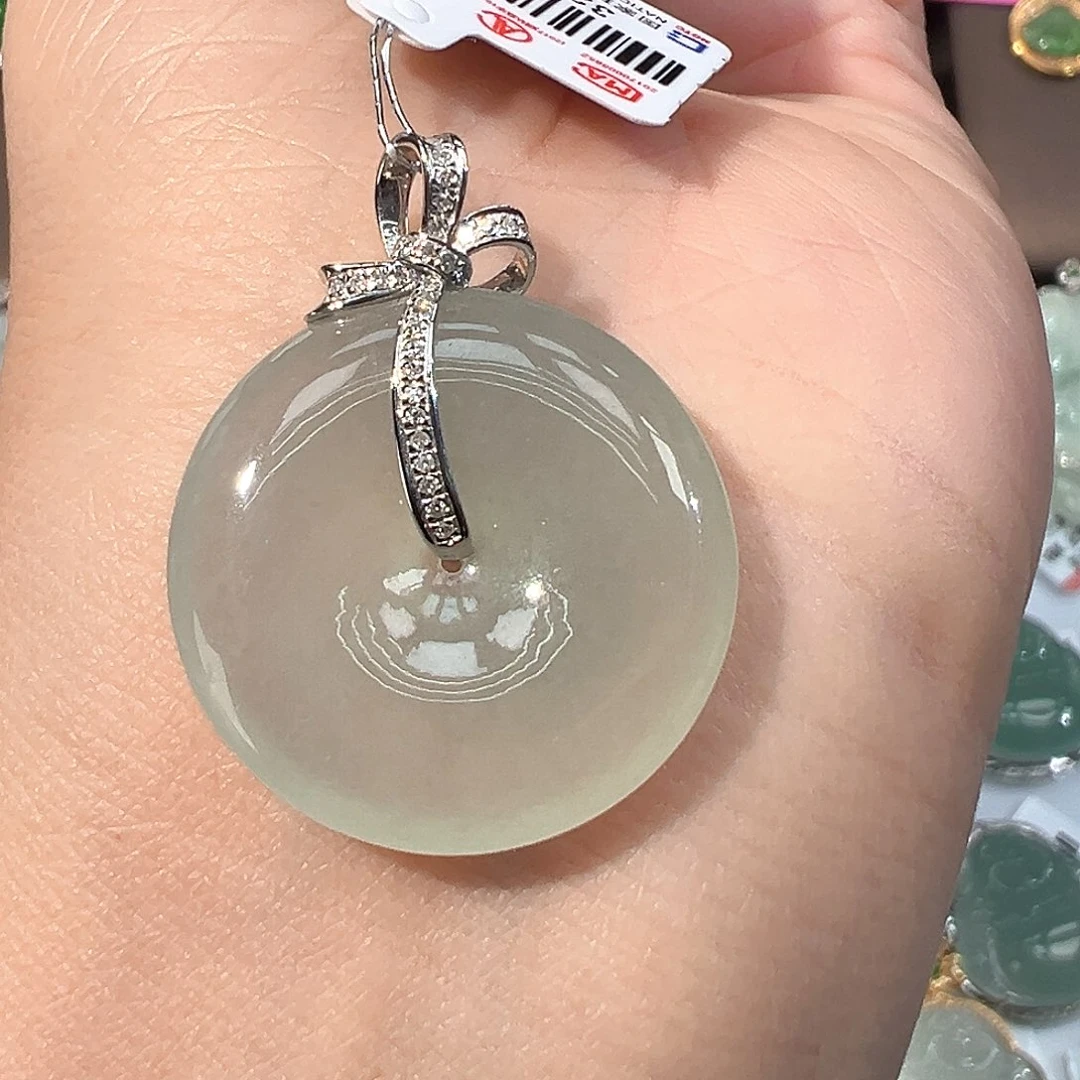 翡翠18K金镶嵌吊坠(不含链)平安扣