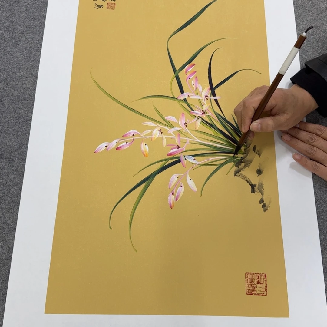 国画一笔两色立体兰花