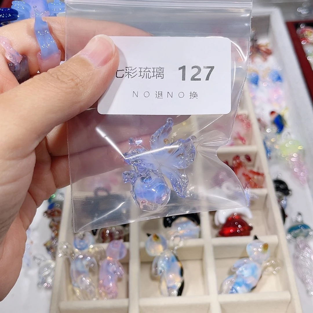 琉璃吊坠(不含链)127紫色鸢尾花心脏