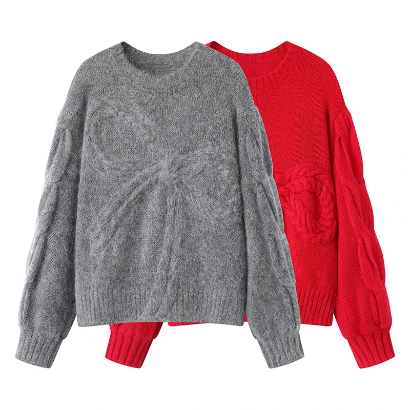 H2047-2024冬季明星同款春节喜庆红色百搭毛针织套头.