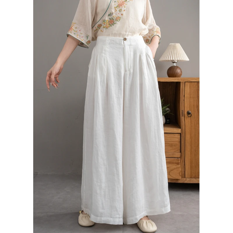 1830高腰休闲裤夏季宽松阔腿裤禅意唐装透气纯色新中式长裤