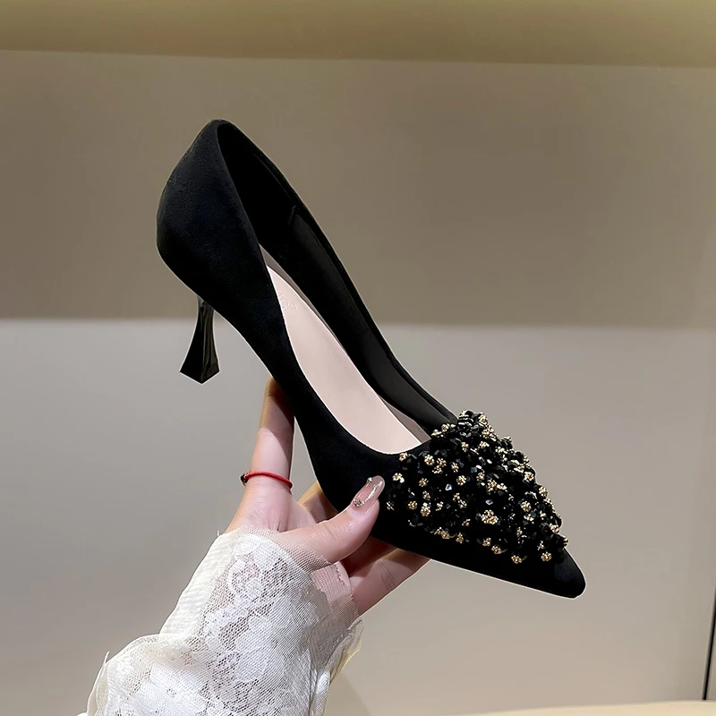 水钻尖头高跟细跟浅口通用单鞋女士细高跟跟鞋休闲百搭气质