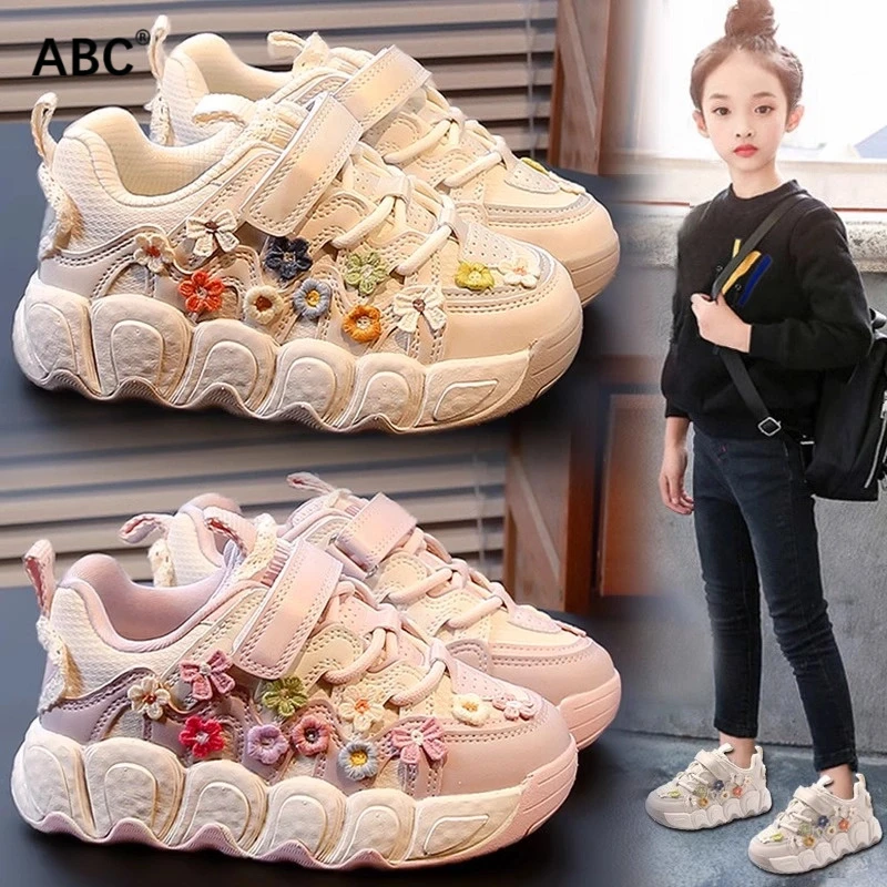 ABC女童鞋子2025春秋季新款儿童软底公主板鞋女孩时尚小童运动鞋