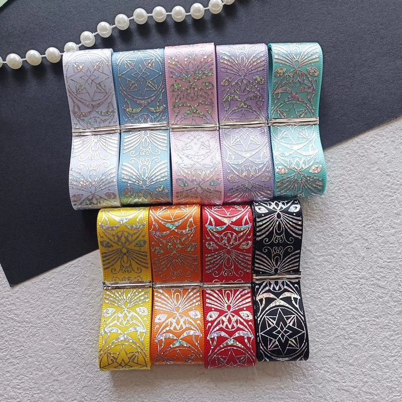 2.5cm烫银织带镭射魔法阵丝带手工diy吧唧托痛包蝴蝶结材料配件