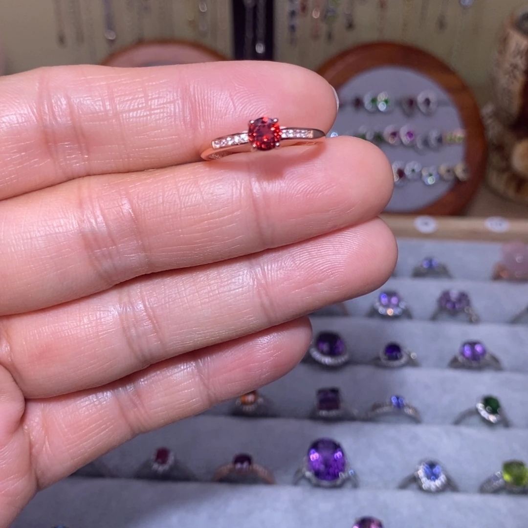 戒指石榴石银S925镶嵌1235