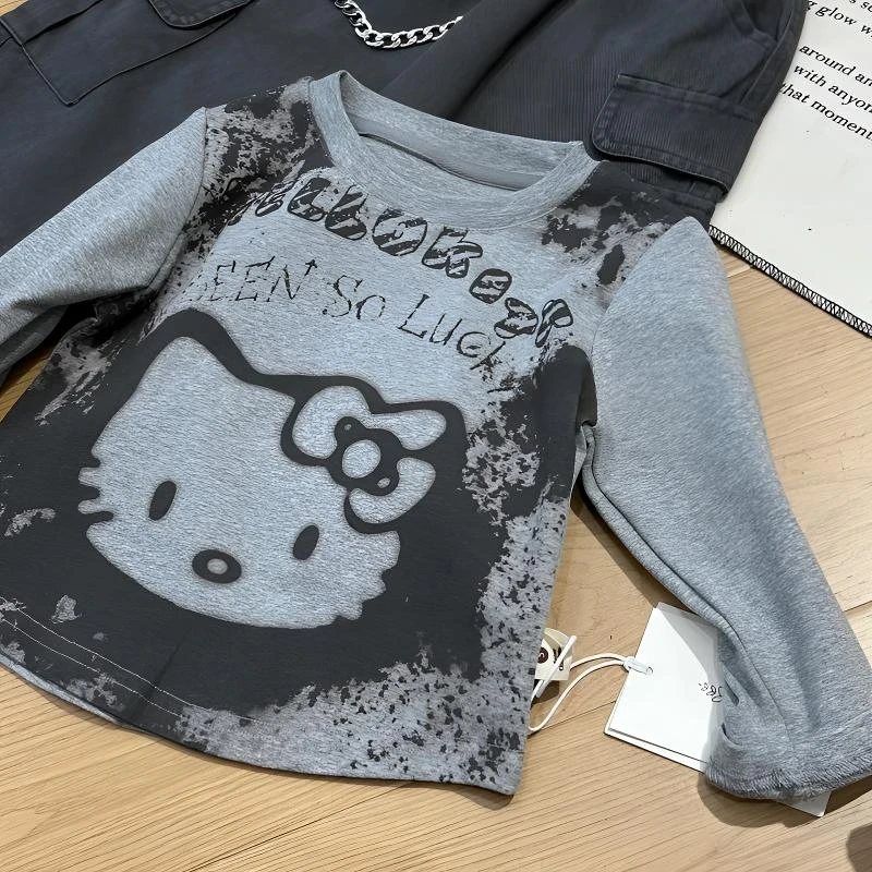 女童长袖2025秋季新款儿童韩版卡通水印打底衫童装洋气圆领T恤衫