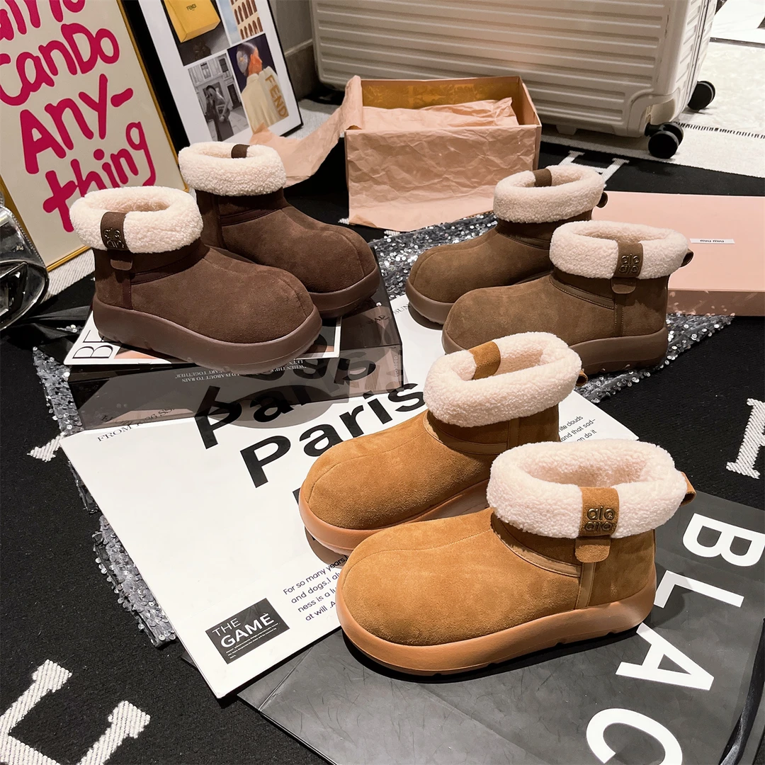 【NB】欧货2025年厚底松糕大头卡皮巴拉丑萌面包鞋皮面雪地棉靴女鞋