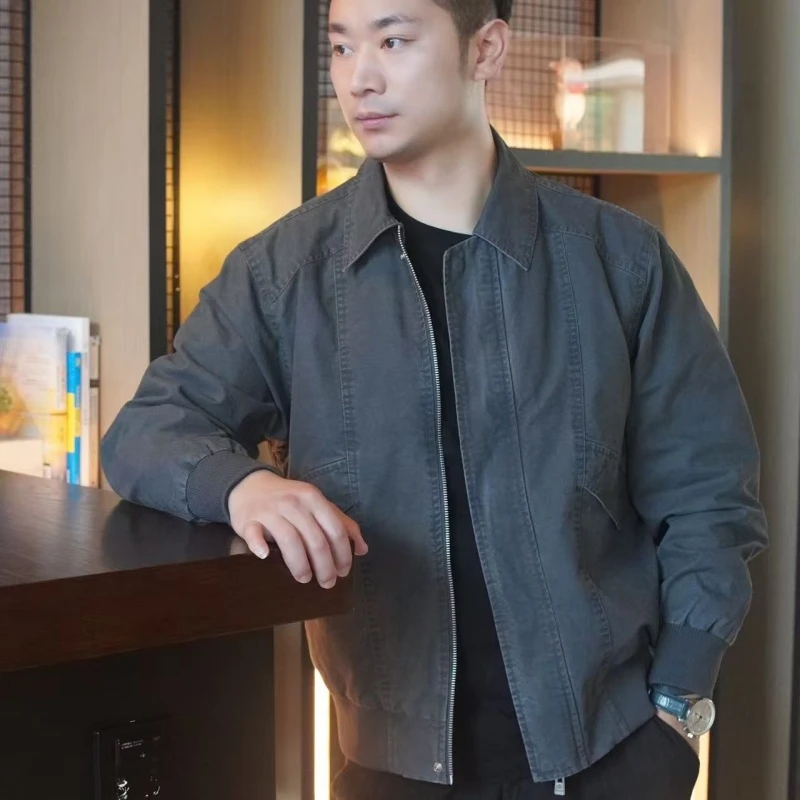 秋季港风重工重磅重洗水男外套宽松型翻领单排扣透气夹克休闲复古