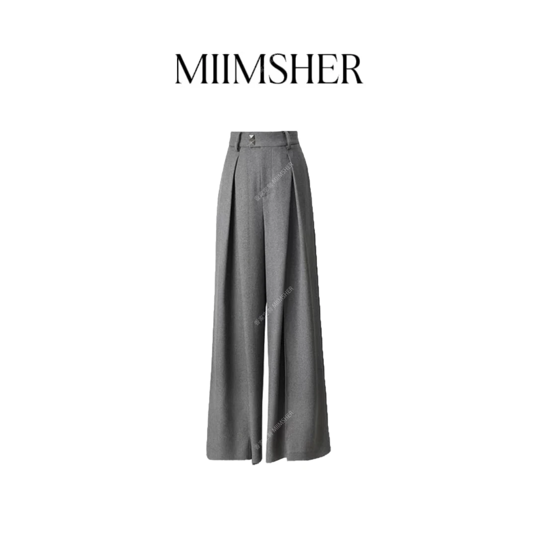 气场全开立体工字褶西裤率性显瘦休闲阔腿裤子女百搭秋季MS245104