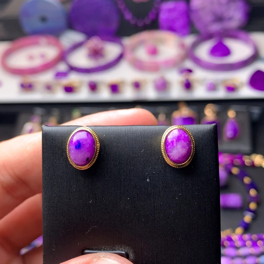 苏纪石（舒俱来）耳钉18K金镶嵌