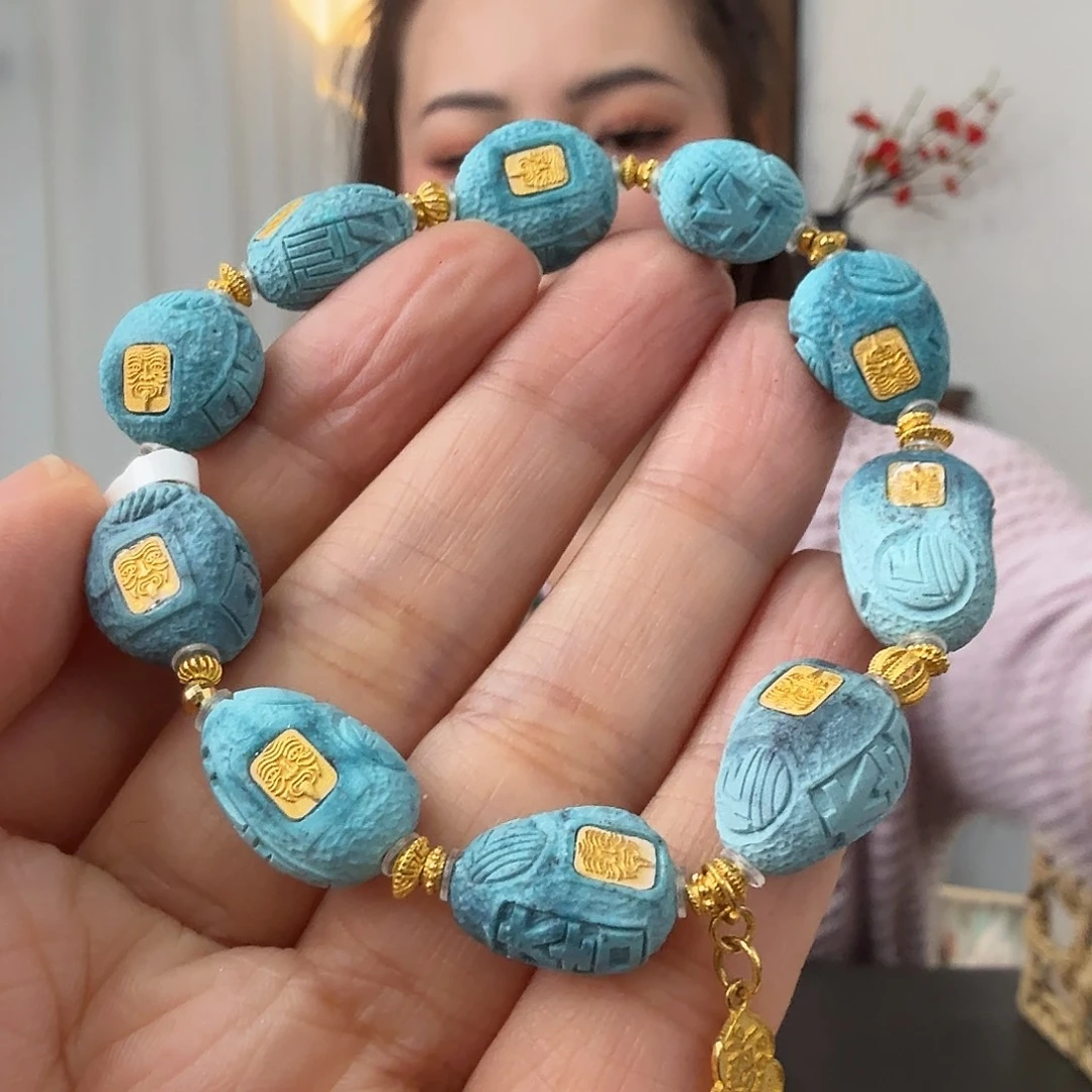 家***俊绿松石18K金镶嵌珠宝奇石