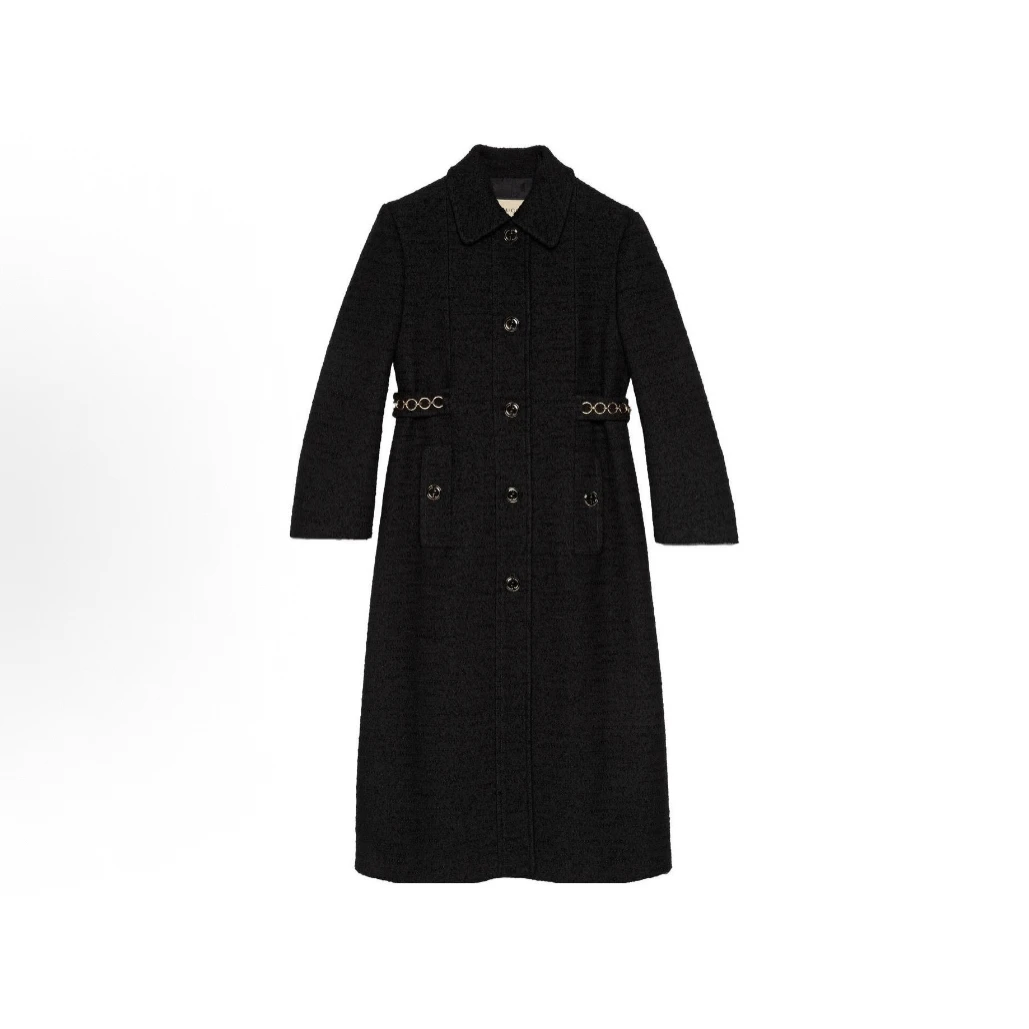 99新 GUCCI/古驰 黑色长款大衣外套/40码/B02002