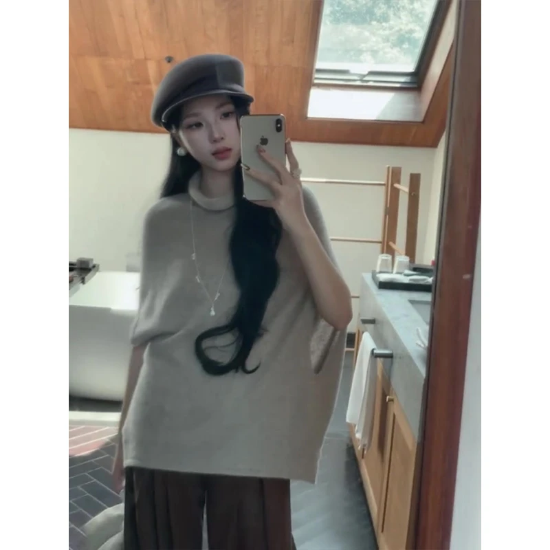 MARIE.COCO法式轻熟风秋季宽松蝙蝠袖连肩袖针织衫上衣阔腿休闲裤