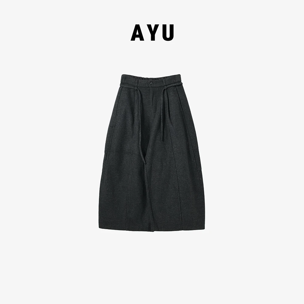 阿玉家&冬季加绒复古风高腰宽松阔腿中线九分裤休闲裤#89507