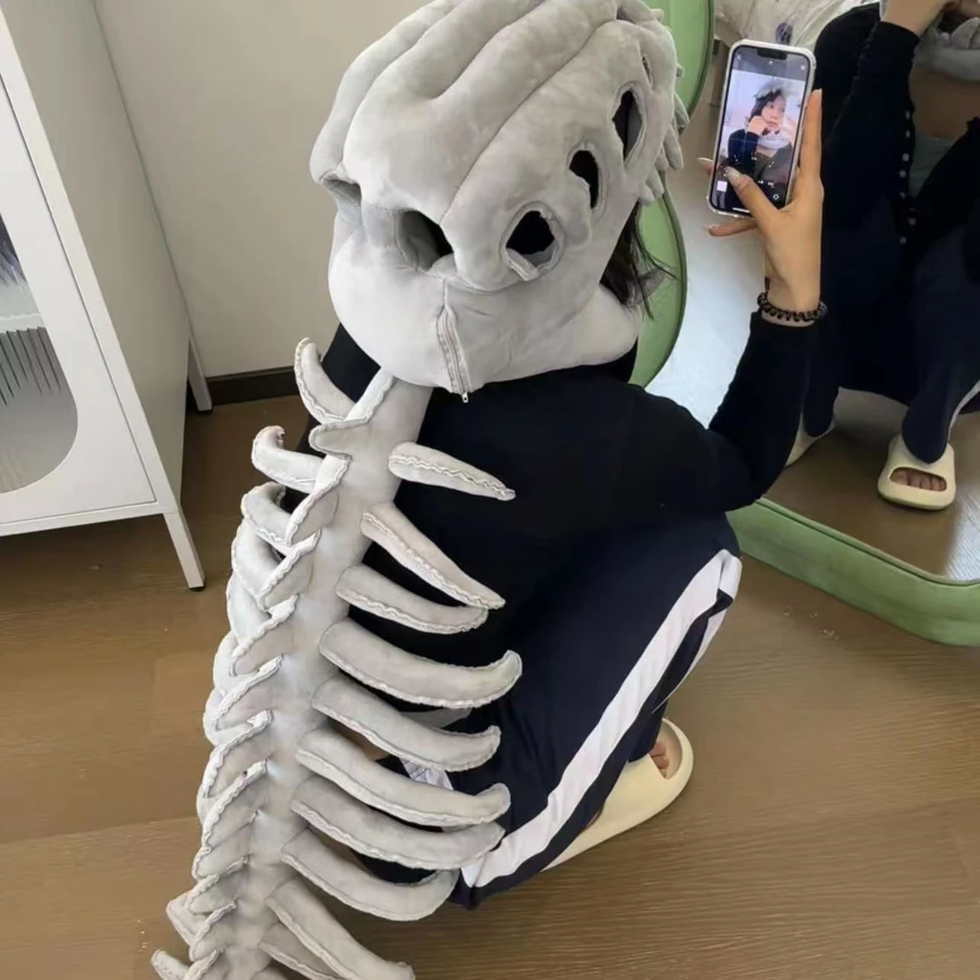 【能能】爆款恐龙骨架头套玩具中华恐龙骨架毛绒公仔万圣节玩具