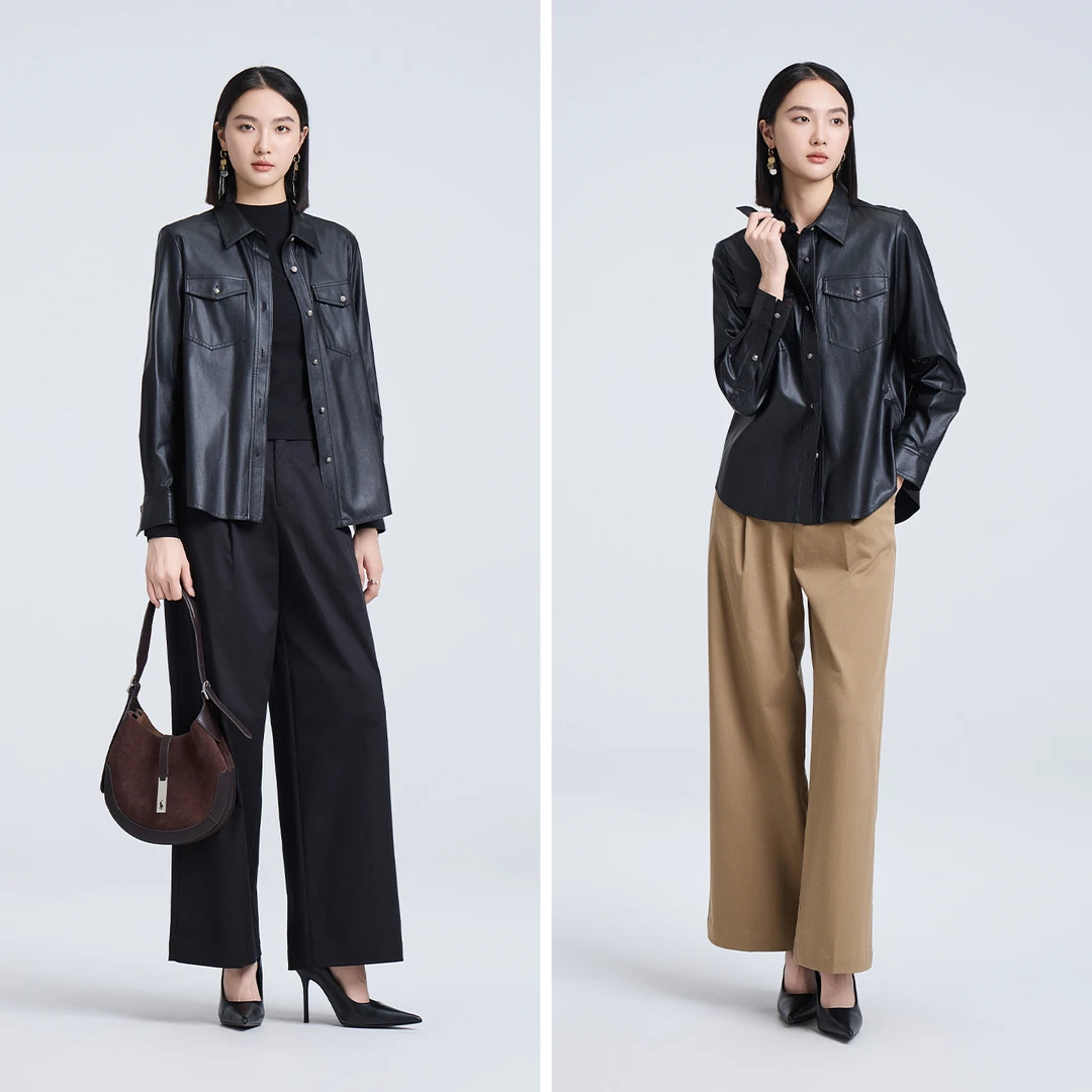 2025秋季休闲时尚皮衣外套翻领宽松通勤气质8A312