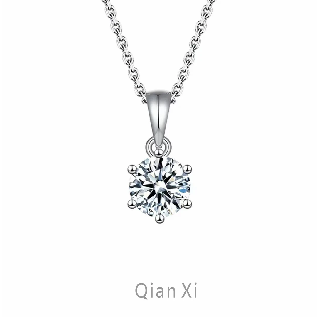 链子925银莫桑石 925银莫桑石吊坠-六爪吊坠1-2克拉-合成碳硅石