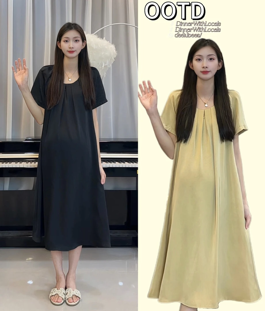 【酥酥】2025夏季丝滑冰丝柔顺垂坠感气质孕妇连衣裙薄款夏装凉快裙