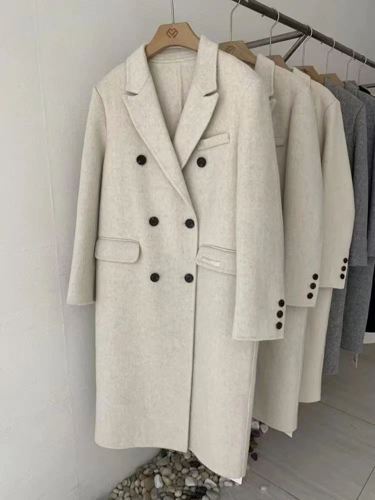 外套灰色毛呢外套呢子时尚女长款带衬双面羊绒大衣5752