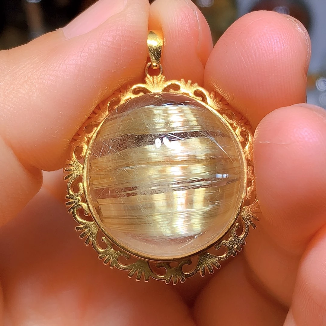 水晶吊坠银S925镀金镶嵌天然水晶