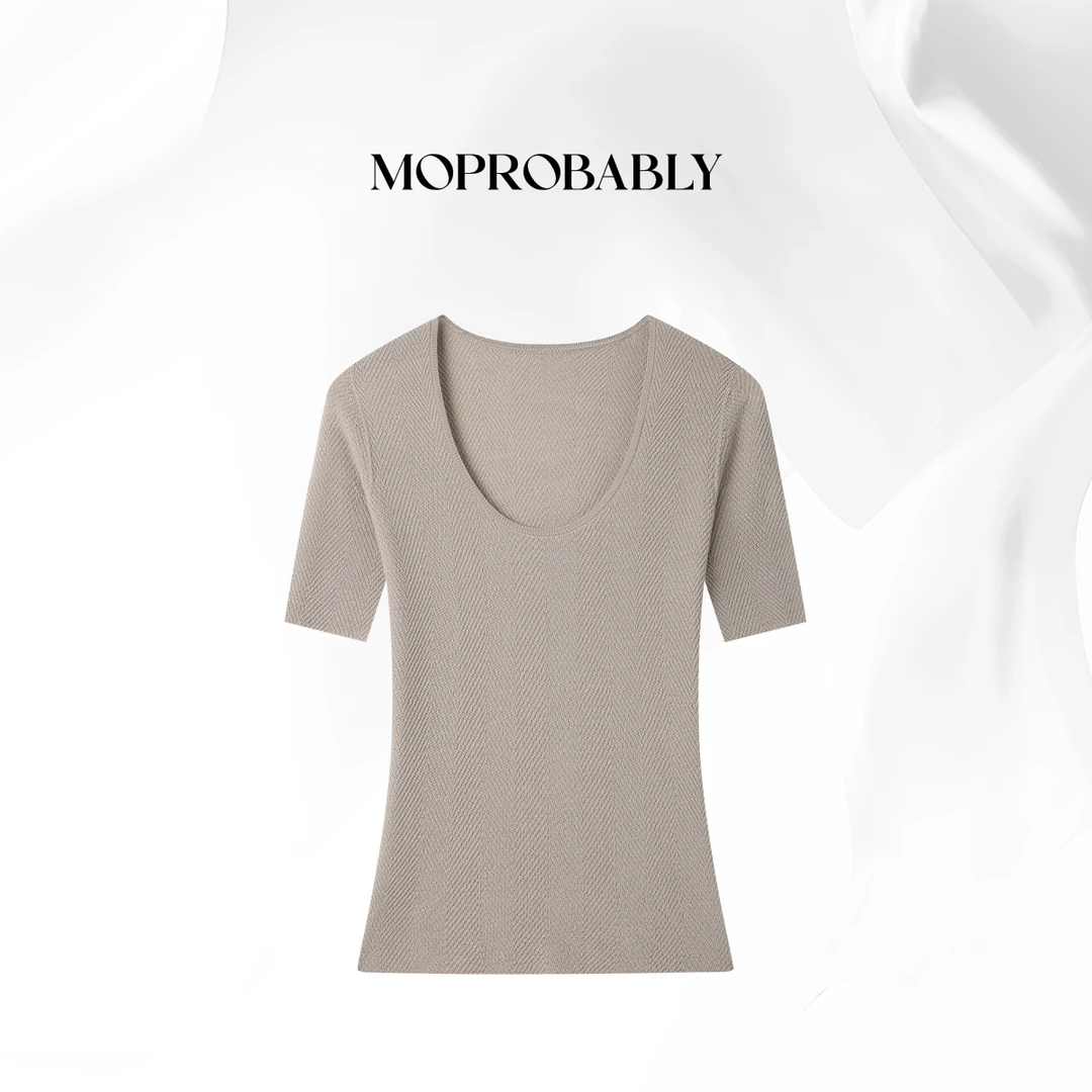 Moprobably贝贝「风挽纱」 “100羊毛”水波纹扬子纱针织半袖B5347027