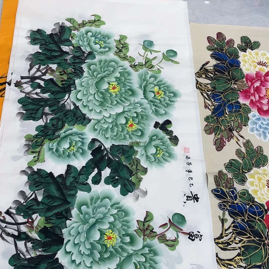 国画国画作品原稿四尺横幅翡翠色