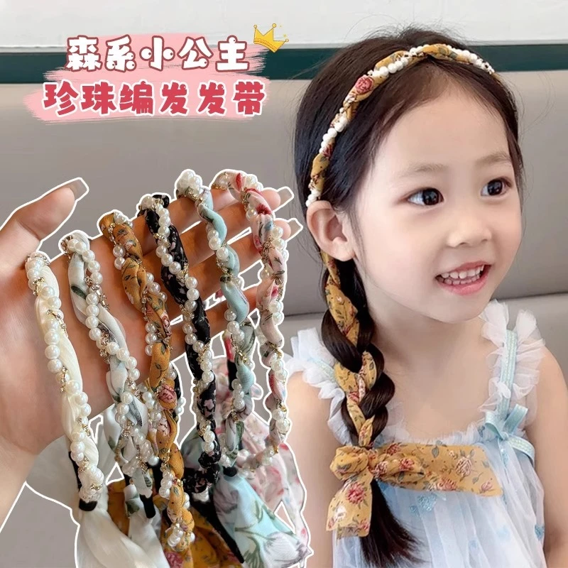 儿童编发丝带发箍女童仙美碎花发带女孩绑发飘带一体头箍发卡头饰