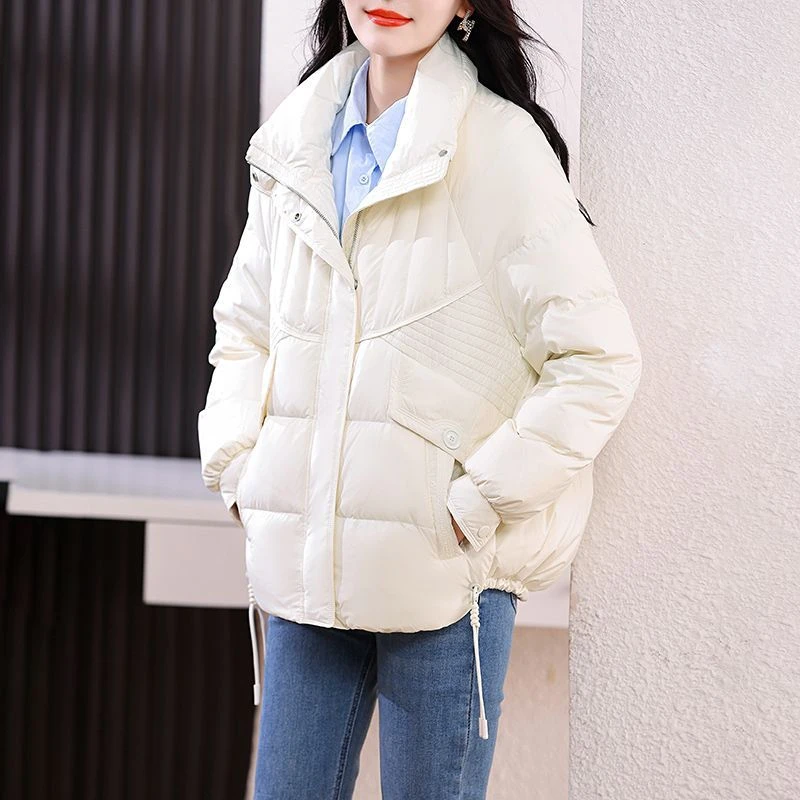 DUCURNO米白色立领羽绒服女冬季2025年新款显瘦小个子保暖百搭面