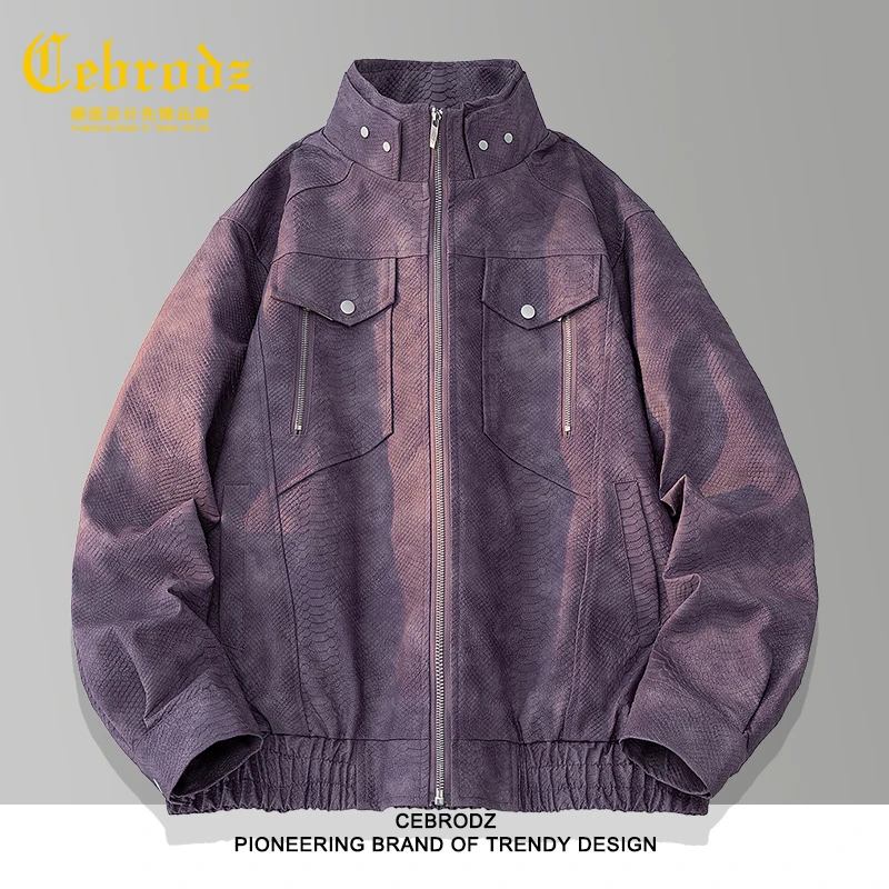 法国Cebrodz男款秋冬季上衣复古皮衣外套中年商务短款机车皮夹克