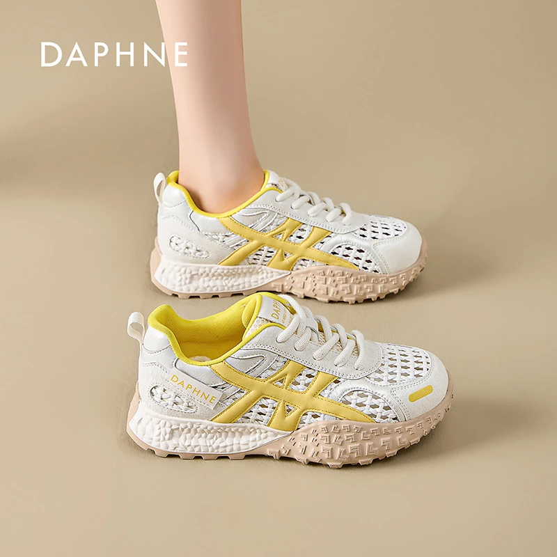 达芙妮运动阿甘鞋女2025夏季新款防滑厚底编织网面鞋透气百搭系带