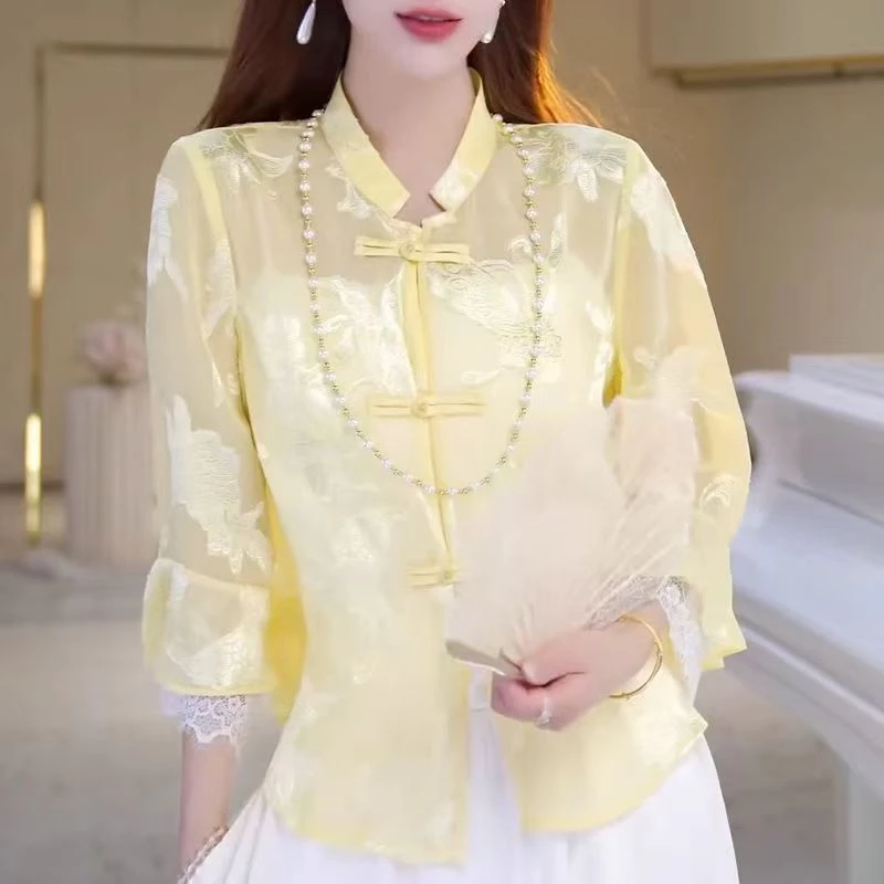 2025新款新中式衬衫外套防晒薄款夏季汉元素国风女装刺绣上衣外套