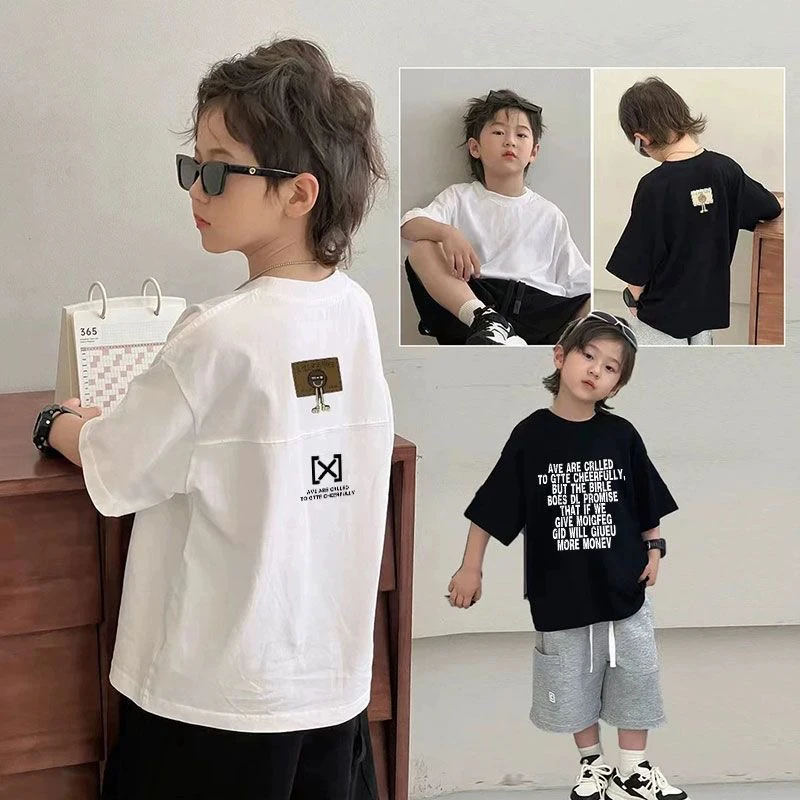 男童纯棉T恤短袖夏季薄款2025新款韩版儿童宽松半袖上衣帅气