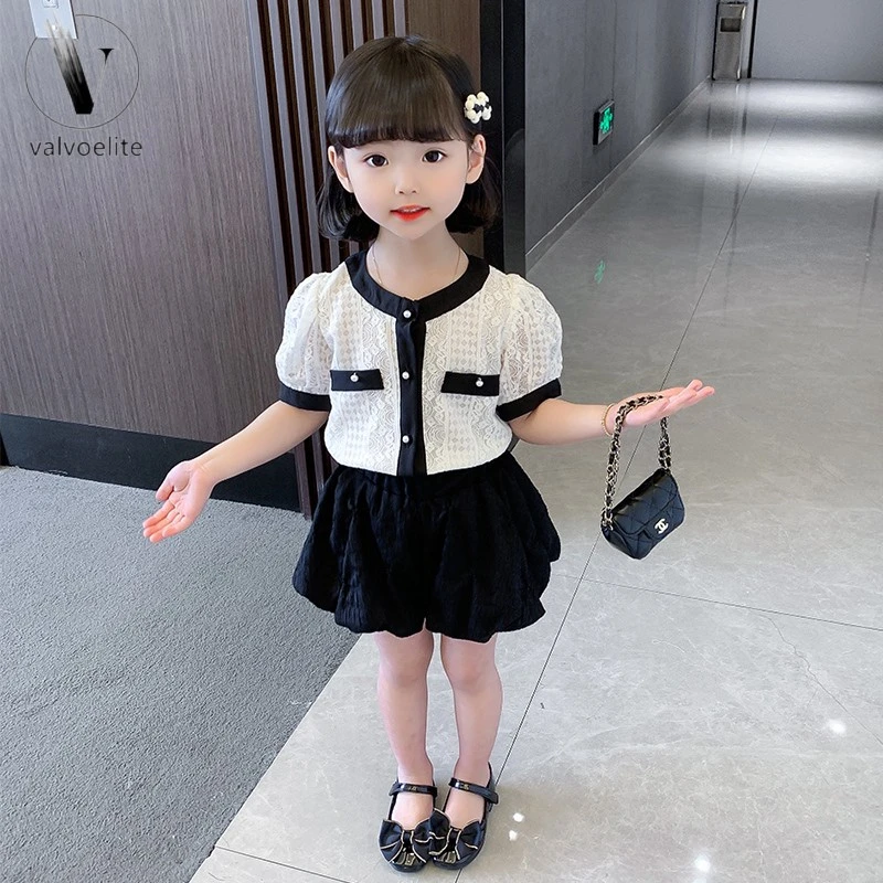 VALVOELITE夏季新款网红女童装套装女洋气小香风上衣南瓜裤两件套