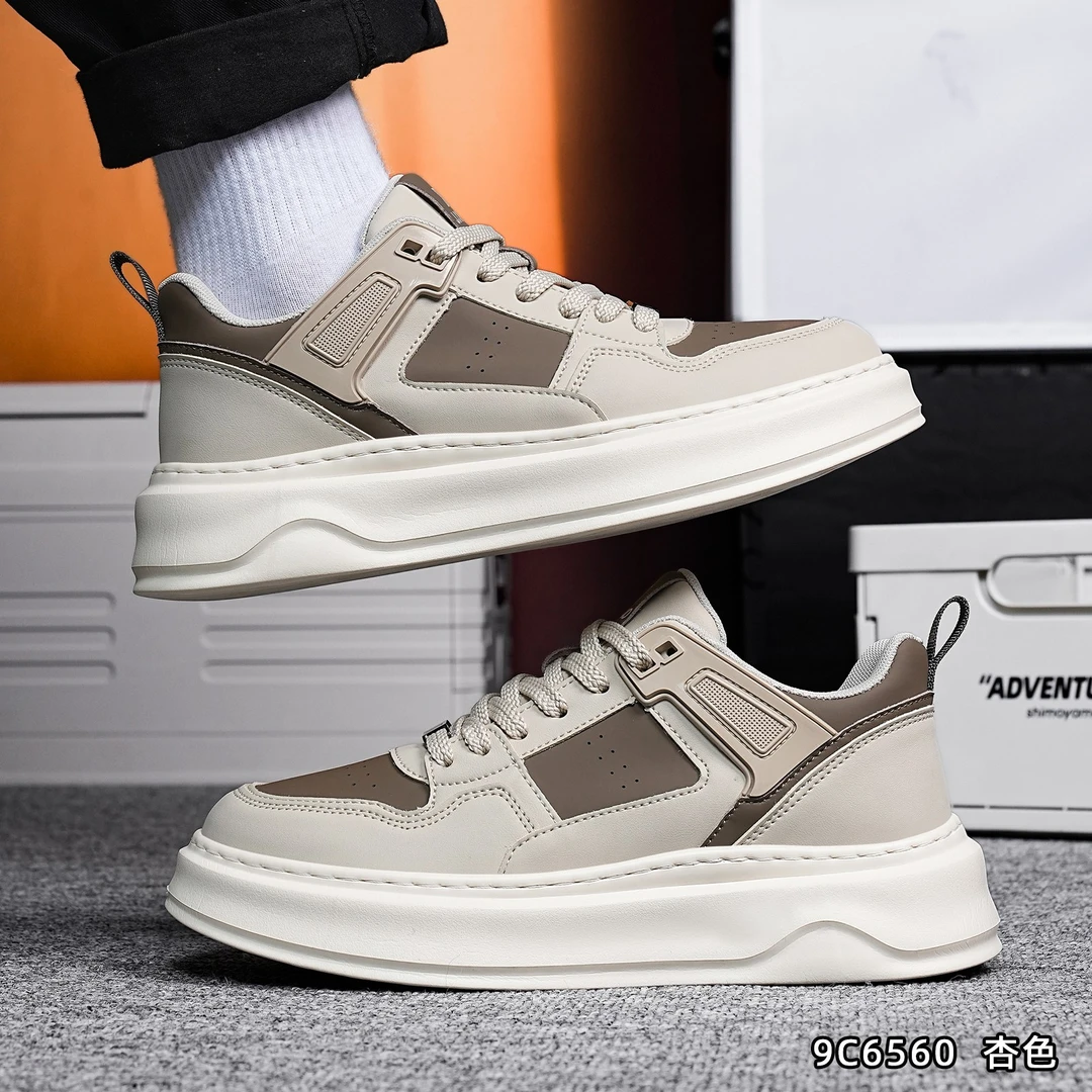 2024秋新真皮厚底运动休闲板鞋百搭时尚舒适男板鞋潮流超轻小白鞋