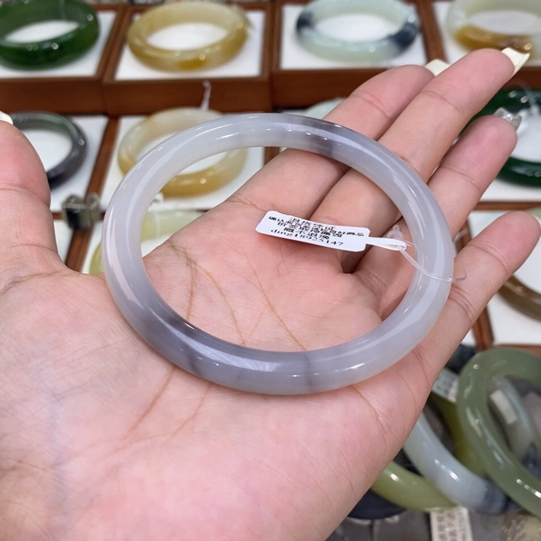 和田玉未镶嵌手镯和田玉冰紫白美人条61