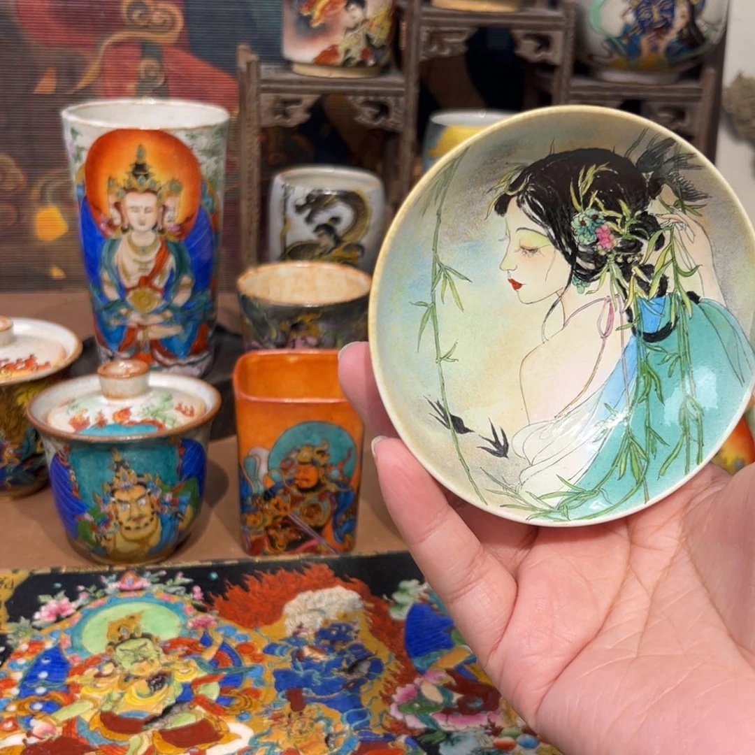 手工手绘春神茶杯