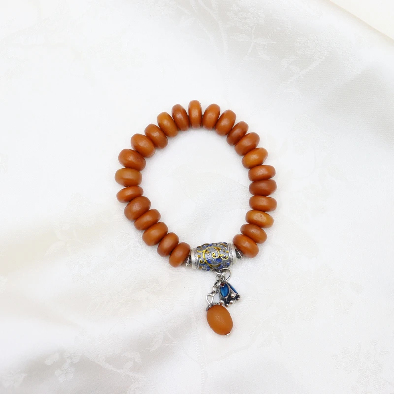 原创设计款天然琥珀蜜蜡随形饼子单圈民族风手串手饰12mm