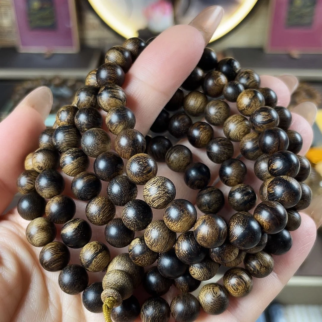 沉香手串越南芽庄老白棋玉化老料瘤疤虎斑0.8×108