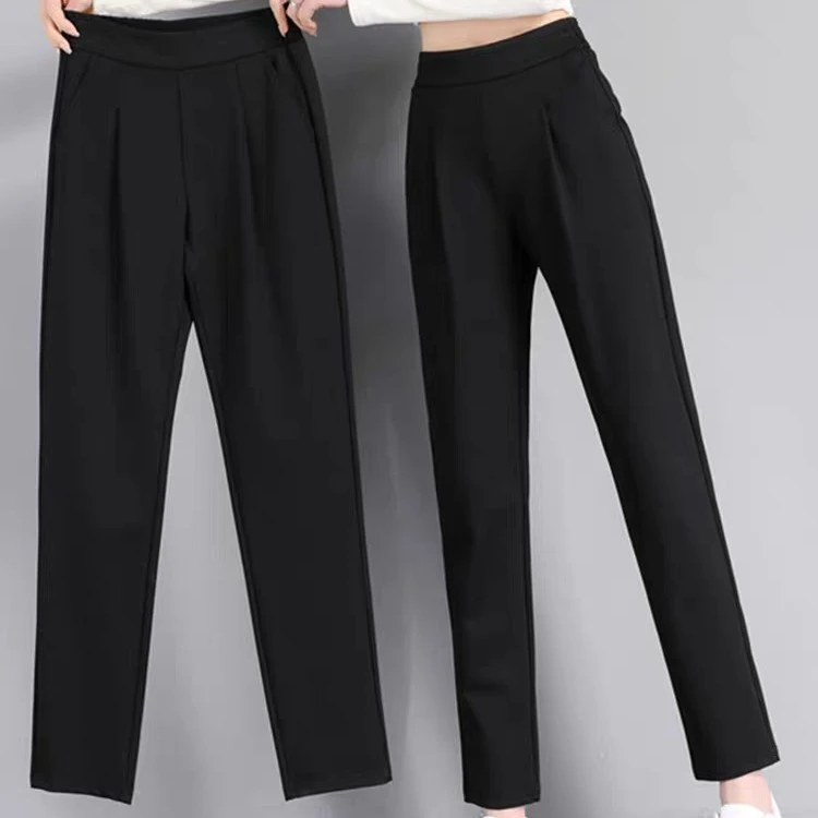 女春秋高腰弹力宽松大码显瘦百搭休闲裤黑色小脚哈伦萝卜裤