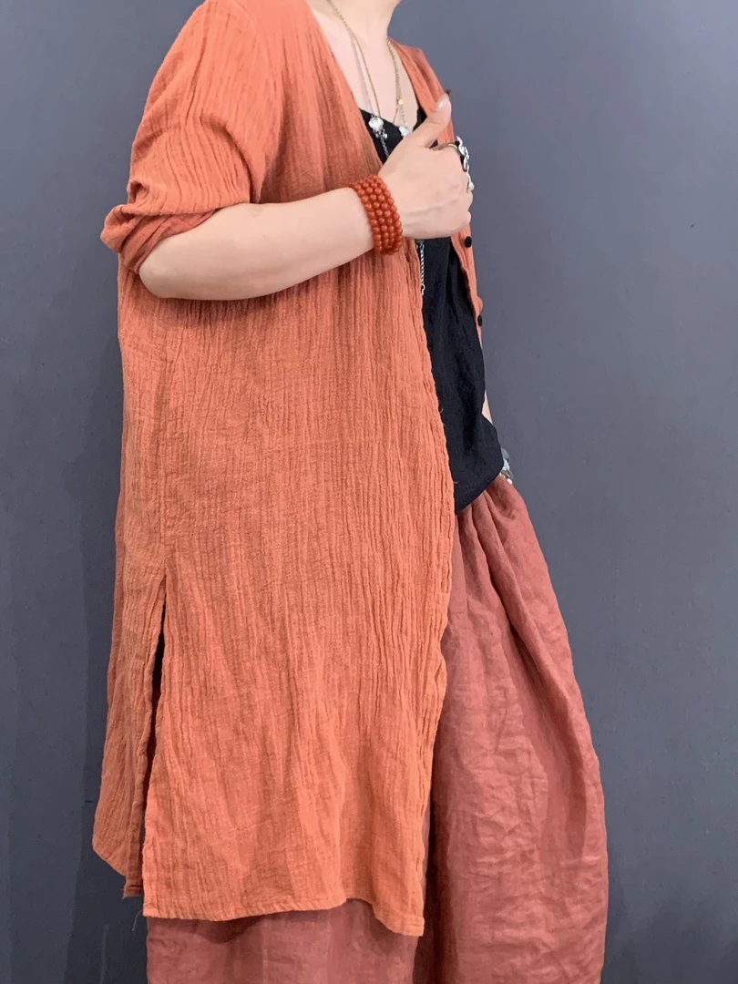 褶皱亚麻个性百搭开衫@艾沸儿女装推荐