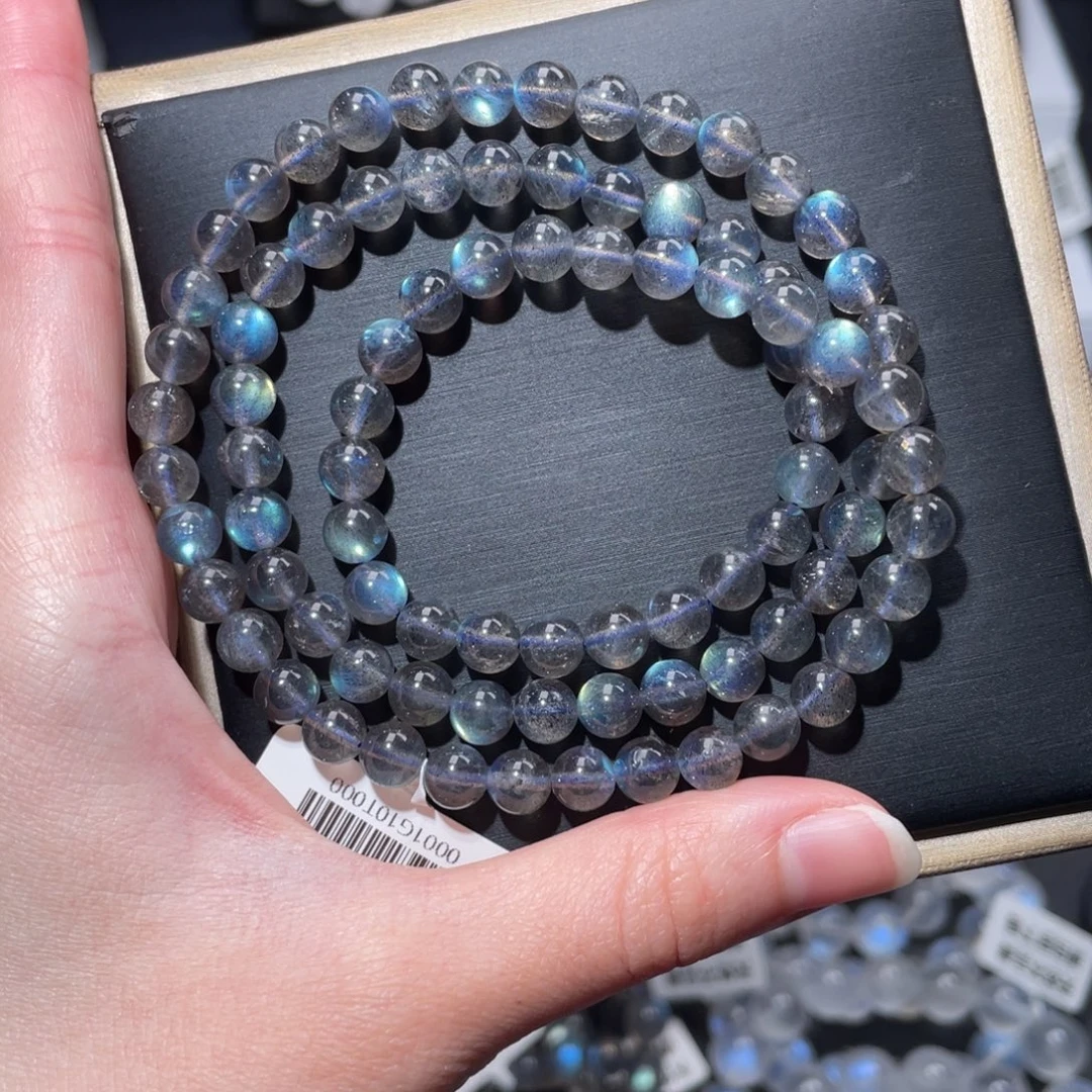 未镶嵌手链长石马岛多圈黑爆闪6m+