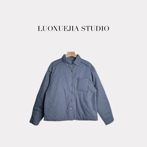 LXJ25269「慢调生活」休闲经典翻领格纹棉服短款外套