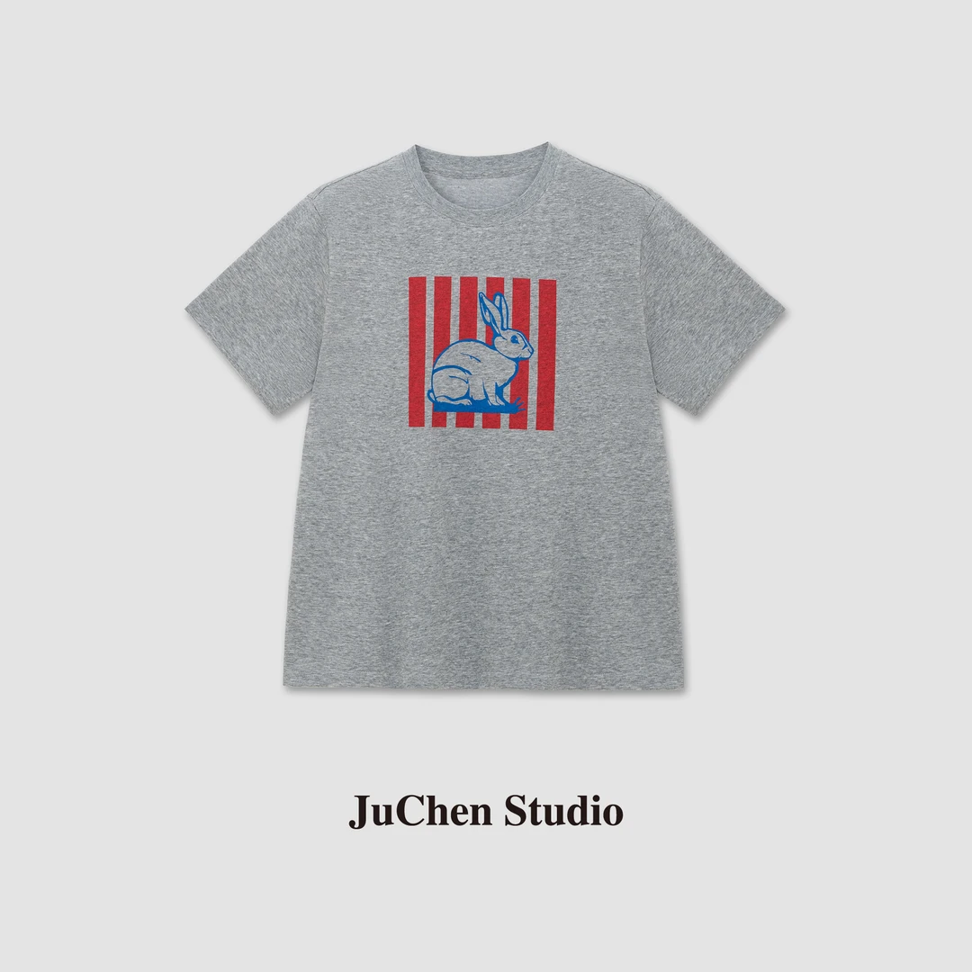 兔子个性动物印花Clean fit风休闲宽松短袖T恤 SS034055