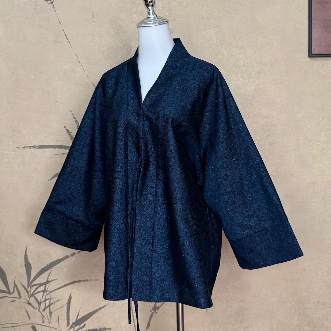 【卷卷新中式】上久楷“绿地团花纹”桑蚕丝真丝羊毛真丝内衬茶服外套
