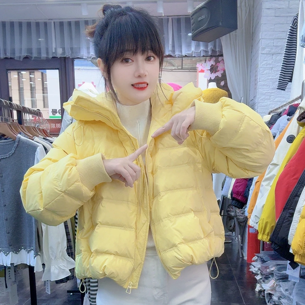 冬季新品龟背泡芙设计甜美减龄白鸭绒羽绒服棉衣女棉服韩范通勤潮